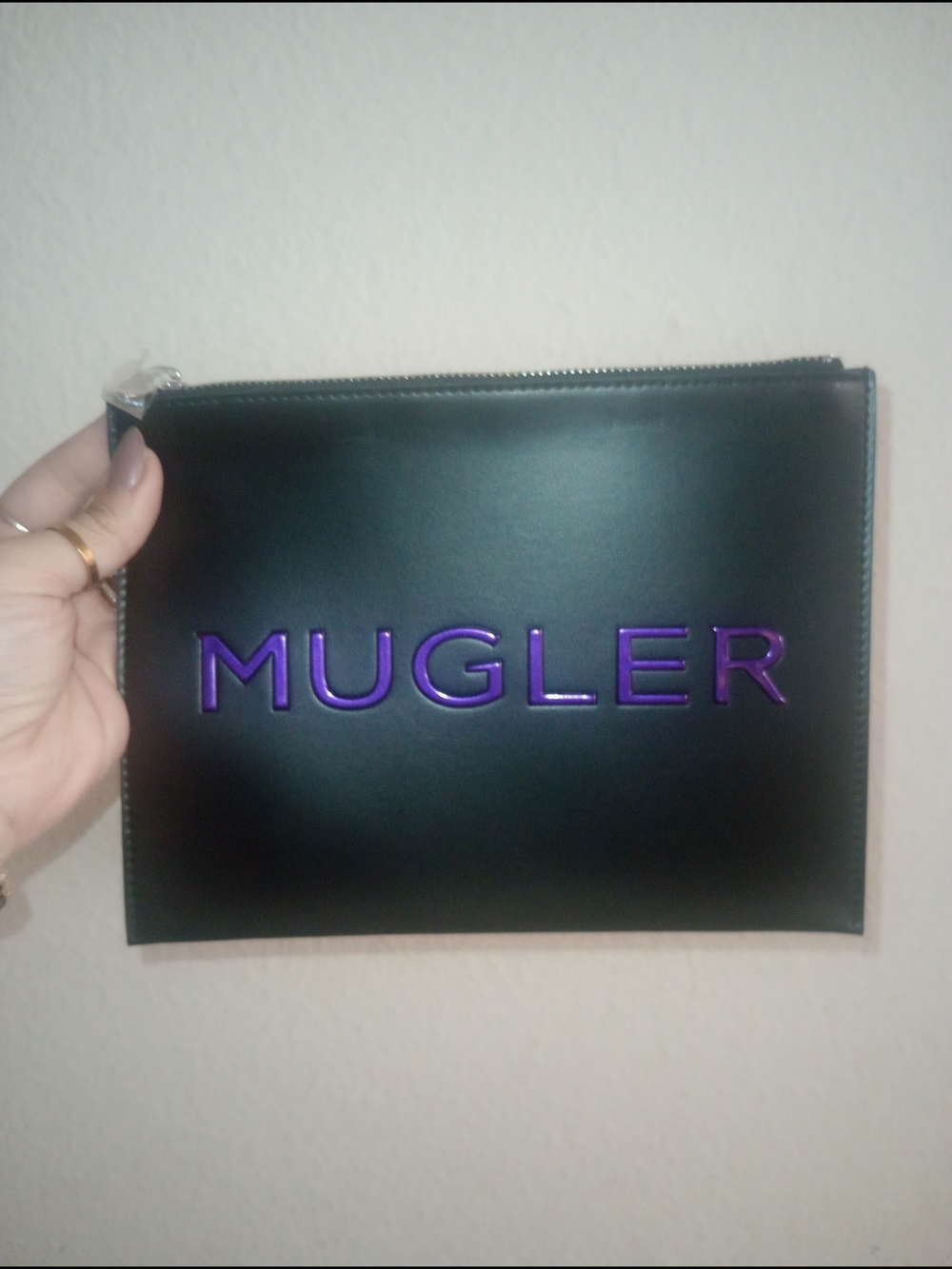 Mugler Black Pouch with Purple Raised Logo